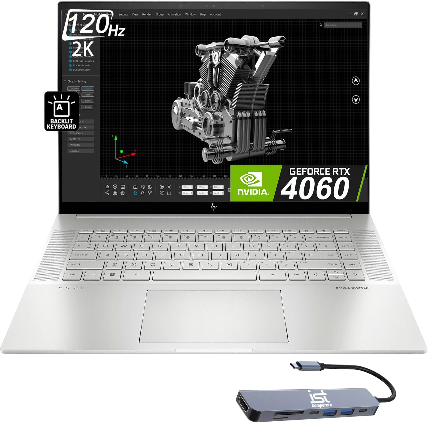 HP Envy 16 16.0" 120Hz 2K Touchscreen (Intel 13th Gen i7-13700H, 64GB DDR5 RAM, 1TB SSD, GeForce RTX 4060 8GB), Business Laptop for Creator, Designer, Backlit, IST Hub, WiFi 6E, Win 11 Pro, Sliver