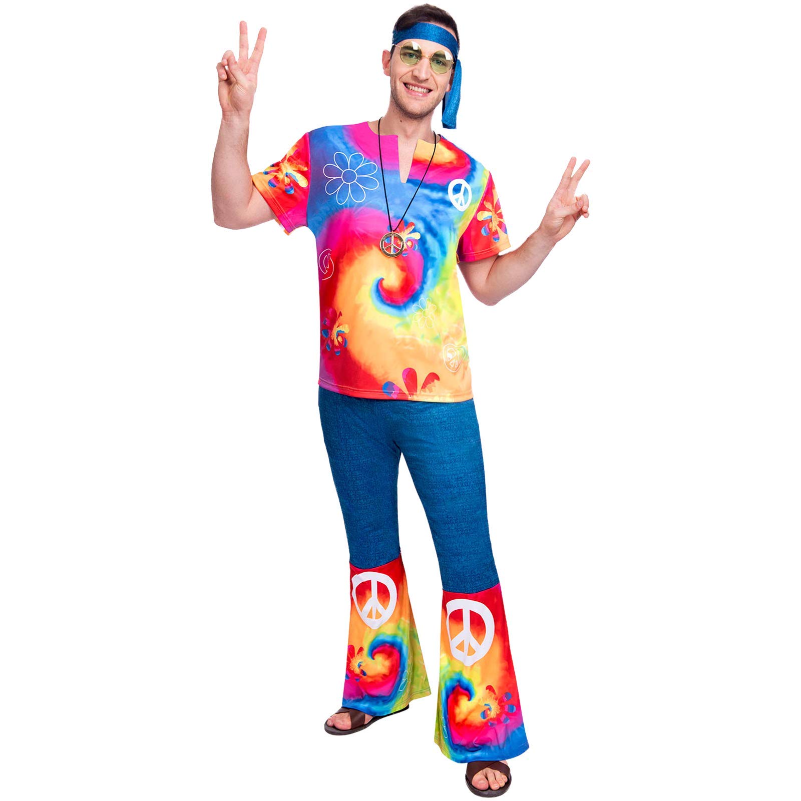 amscan 9905128 - Men's 1960's Free Spirit Hippy Man Adults Fancy Dress Costume Size: Standard