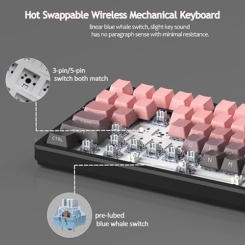 Miniatura 8 de MageGee LIGHT87 Teclado cremoso inalámbrico, estructura de junta, retroiluminación RGB, 2.4GUSB-CBT5.0 Teclado mecánico intercambiable en caliente