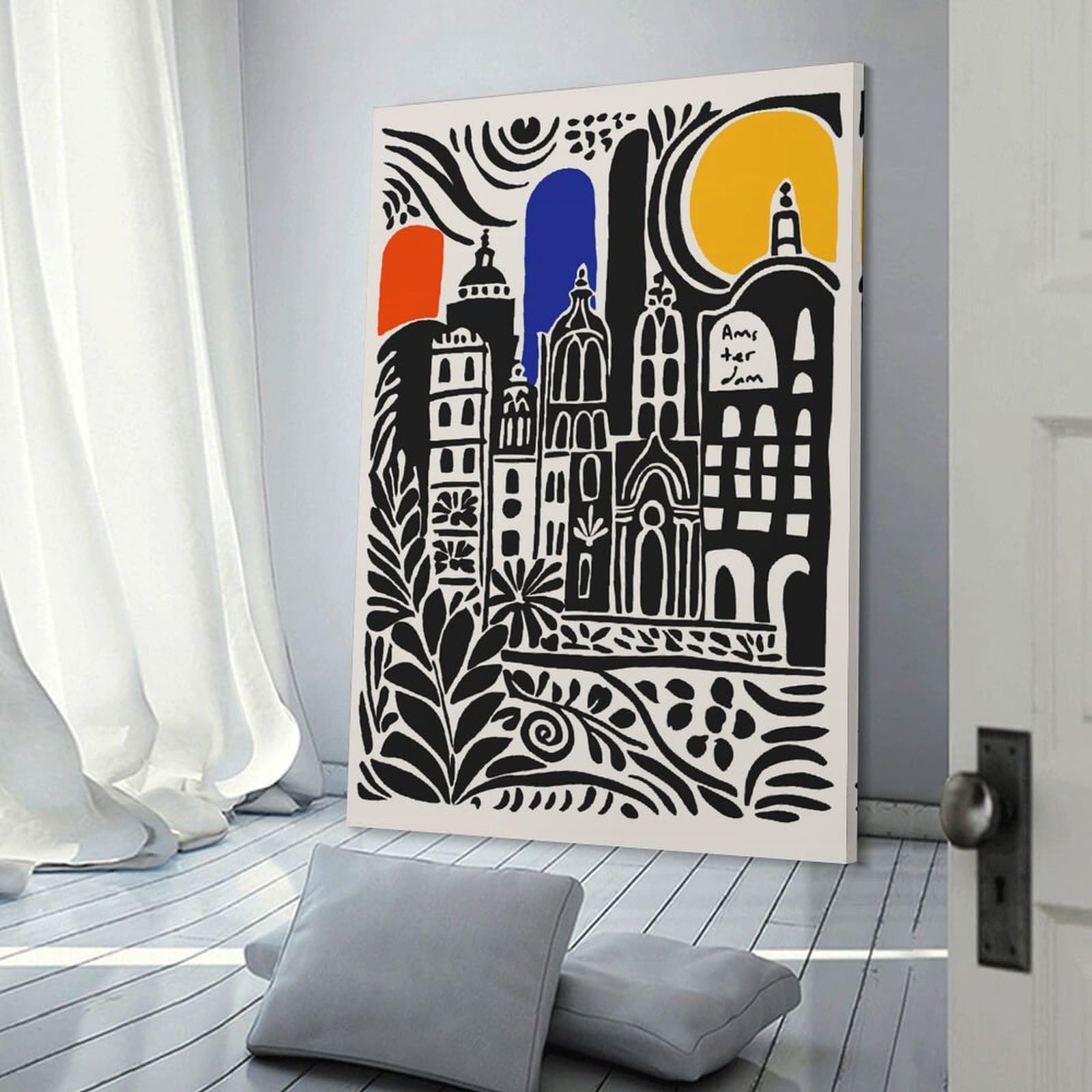 Junmoney Hanging Wall Art Amsterdam Cityscape Abstract Art, 24x36inch(60x90cm), for Lounge, Study, Hallway Or Flat Walls, An Adaptable Decor Piece for Home Use