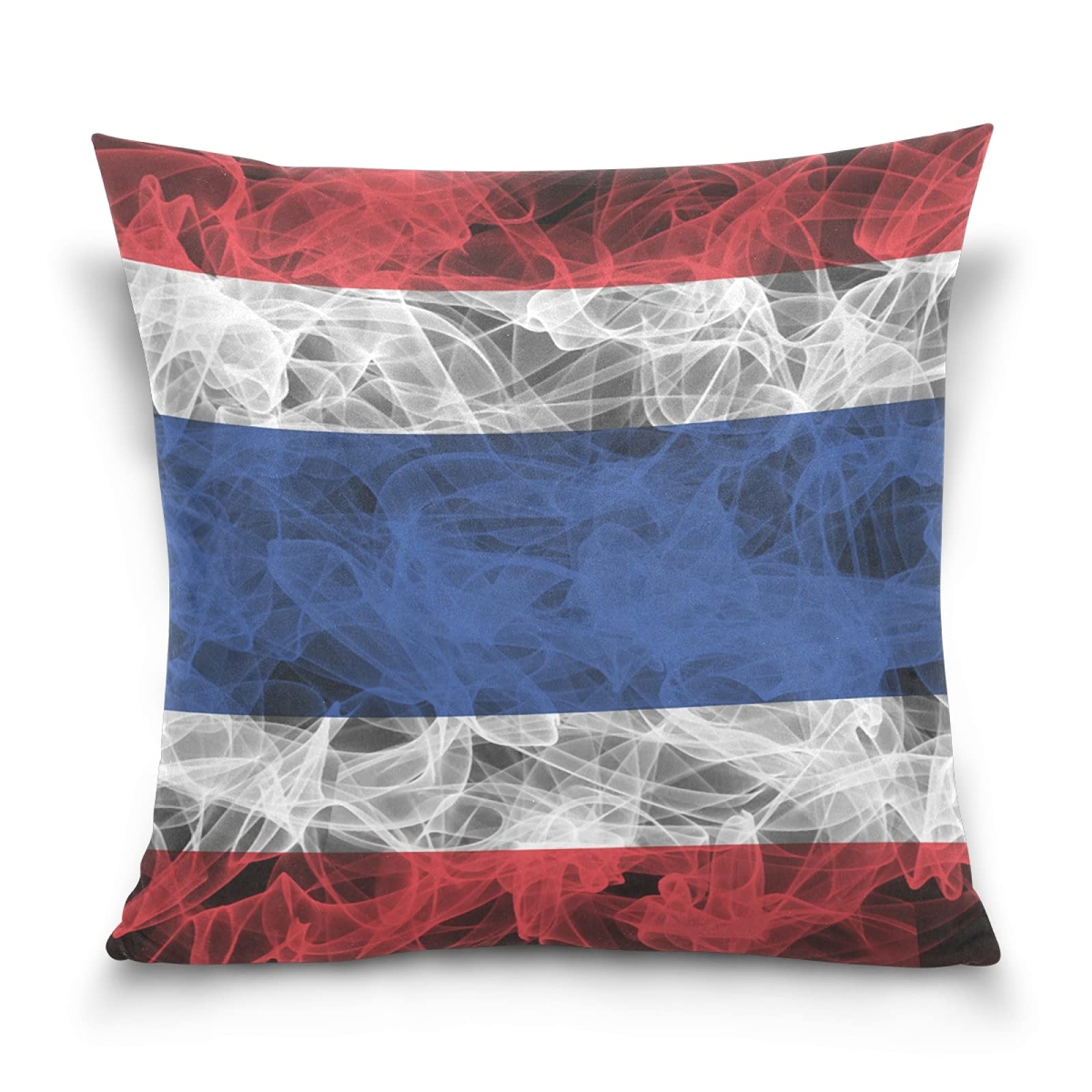 Poeticcity Thailand Flag Cotton Velvet Throw Pillow, Soft Breathable Bed Pillow Cases, Pillowcase Sham Cushion Case Covers Twin Sides for Car Couch Bed 20x20 inches