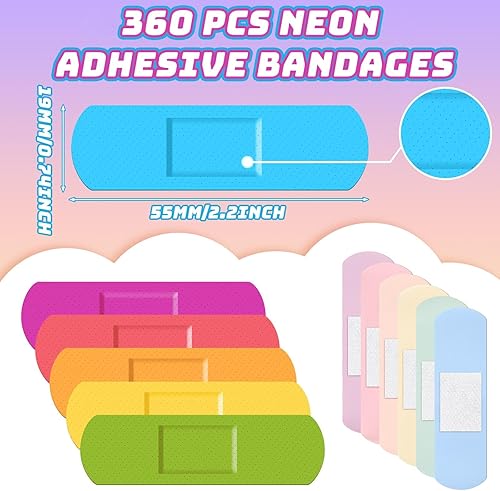 Miniatura 2 de Yinder 360 vendajes para niños, vendajes flexibles coloridos a granel, impermeables, transpirables, de neón, protegen cortes y rasguños para niños