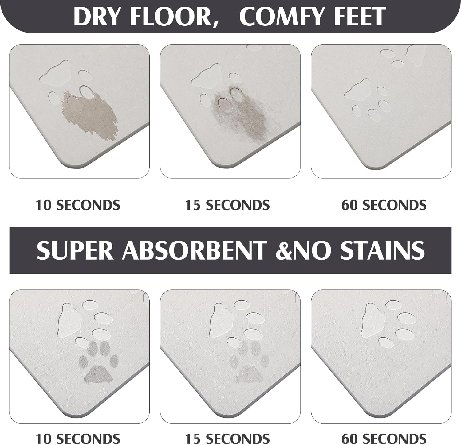 Drydiet Dog Gift Stone Mat for Dog Bowl Diatomaceous Earth Absorbent Non Slip Cat Puppy Mat for Food and Water Quick Drying Easy to Clean Placemat for Bowl Dish(Light Gray,16 x 24 Inch)