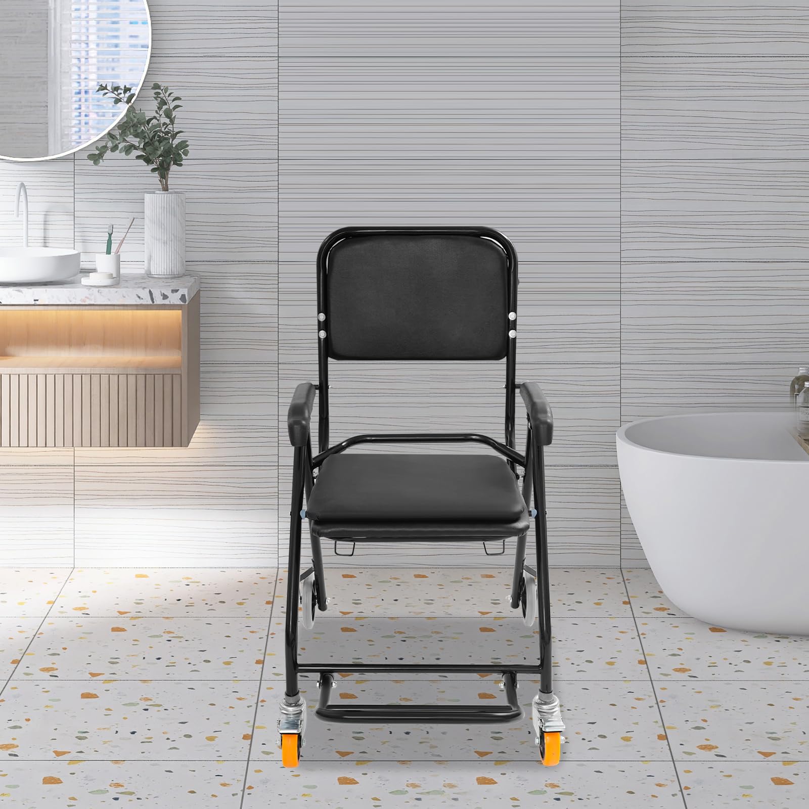 Silla de inodoro, 62 x 58 x 102 cm, elevador de pacientes, silla de ducha, silla de ruedas, silla de baño de cama para el inodoro con brazos, silla de ducha portátil con ruedas se coloca en la cama