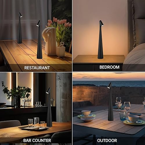 Miniatura 7 de Juego de 2 lámparas de mesa inalámbricas negras recargables a pilas táctiles, luces de escritorio impermeables para lectura, dormitorio, sala de