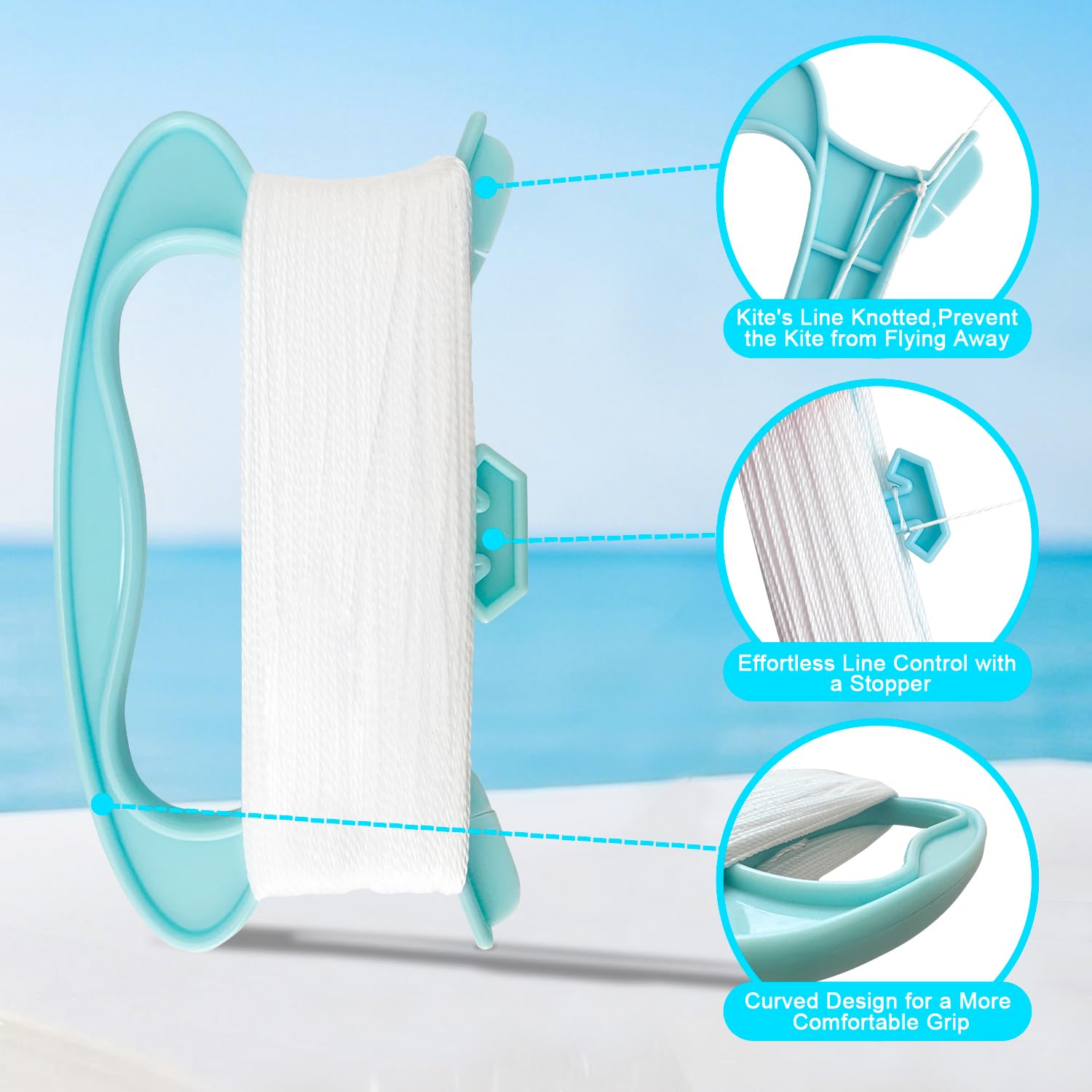 HONBO Kite Handle with String for Kids and Adults, Kite Winder with Non-Slip Grip, Durable Nylon Reel for Different Sizes of Kites, Easy to Use, New Macaron Colors (4 Pack) - Image 3