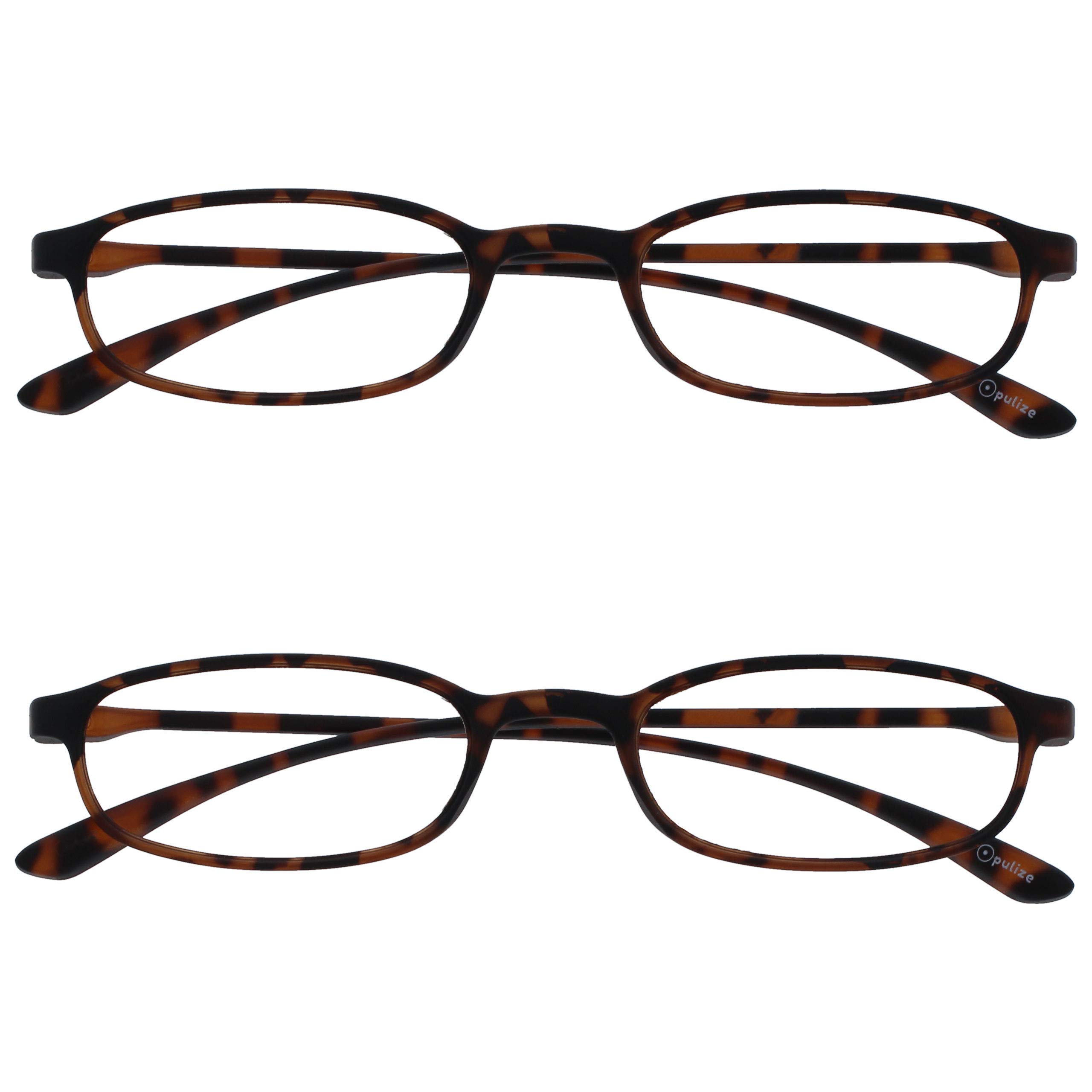 OPULIZE Fly Gafas de Lectura Pack de 2 Montura Estrecha Ultra Pequeña Ligera Flexible Plegable Marrón Mate Lentes Resistentes a Arañazos Unisex Hombre Mujer RR67-2 +1.50