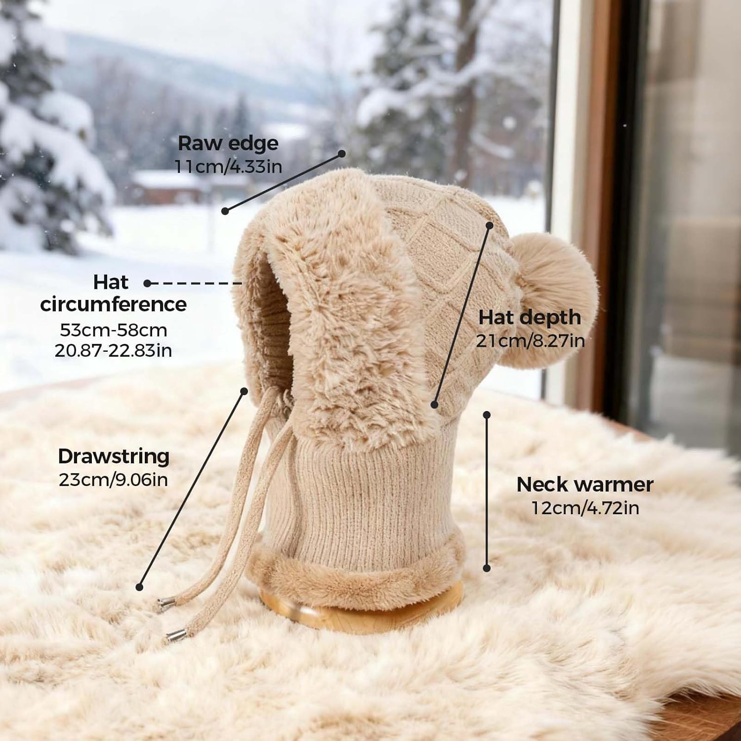 3 in 1 Beanie Hat for Women, 2026 New Winter Balaclava Fall Winter Warm Knitted Hat Knitted Ski Scarf Mask