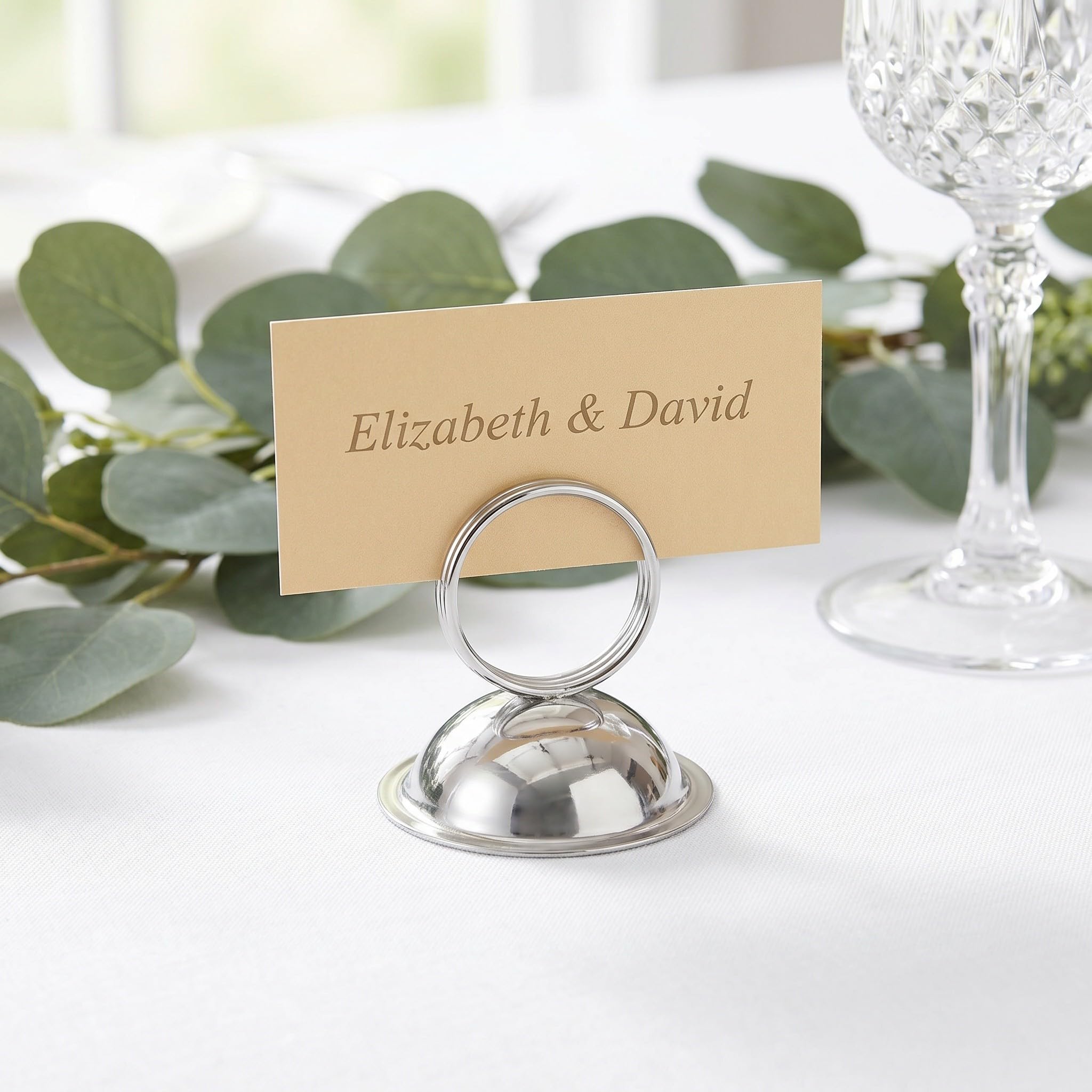 Operitacx 10 soportes plateados para números de mesa - Soporte para tarjetas de lugar con anilla - Clips para fotos para mostrador de catering de bodas, para menú de restaurante, decoración de