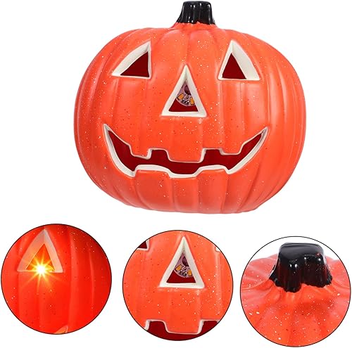Miniatura 8 de Toyvian Luces de calabaza de Halloween, luces de calabaza naranja, funciona con pilas, decoración de Halloween de calabaza para exteriores, luces