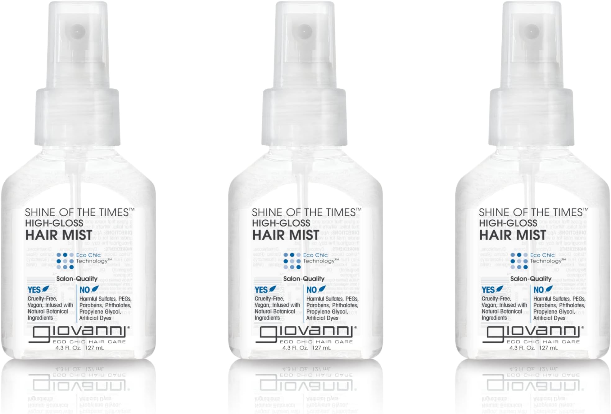 GIOVANNI Shine of the Times Finishing High-Gloss Hair Mist - Anti Frizz, Color Safe, Salon Quality, Cruelty-Free, No Parabens, Infused with Natural Botanical Ingredients - 4.3 oz (3 Pack)