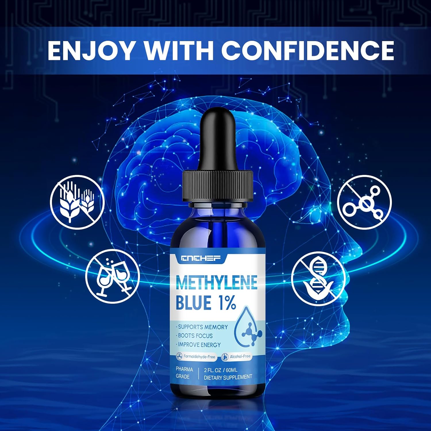 Methylene Blue Pharmaceutical Grade - Liquid Drops Methylene Blue Supplement for Humans - Cellular Energy & Mitochondrial Support with Vitamin C B12 - No Formaldehyde, No Alcohol - 2 fl oz - Image 7