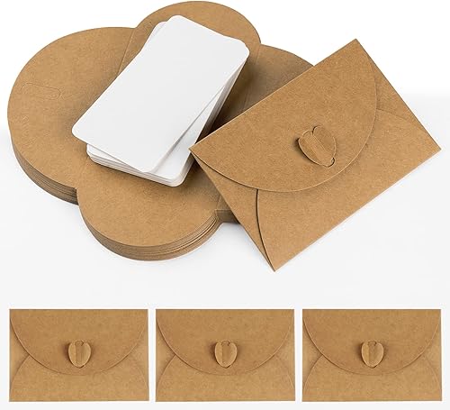 ABSOFINE 25 sobres pequeños con cierre de corazón, mini sobres de papel kraft lindos soportes para tarjetas de regalo, sobres pequeños con tarjetas