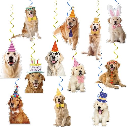 Miniatura 1 de 24 piezas de decoraciones colgantes de Golden Retriever, remolinos colgantes de techo Golden Retriever, suministros de fiesta de cumpleaños para