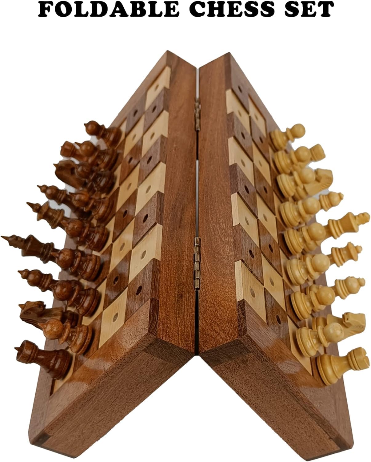 Rosewood Foldable Travel Chess Set for Blind Visually Impaired Low Vision Players 10 Inch Tactile Pegged Chess Board with Raised Squares Portable Storage Accessible Board Game