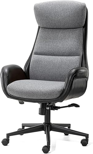 Miniatura 10 de Glitzhome Mid-Century - Silla de oficina giratoria ajustable de piel sintética con respaldo alto, silla de trabajo ajustable con soporte lumbar para
