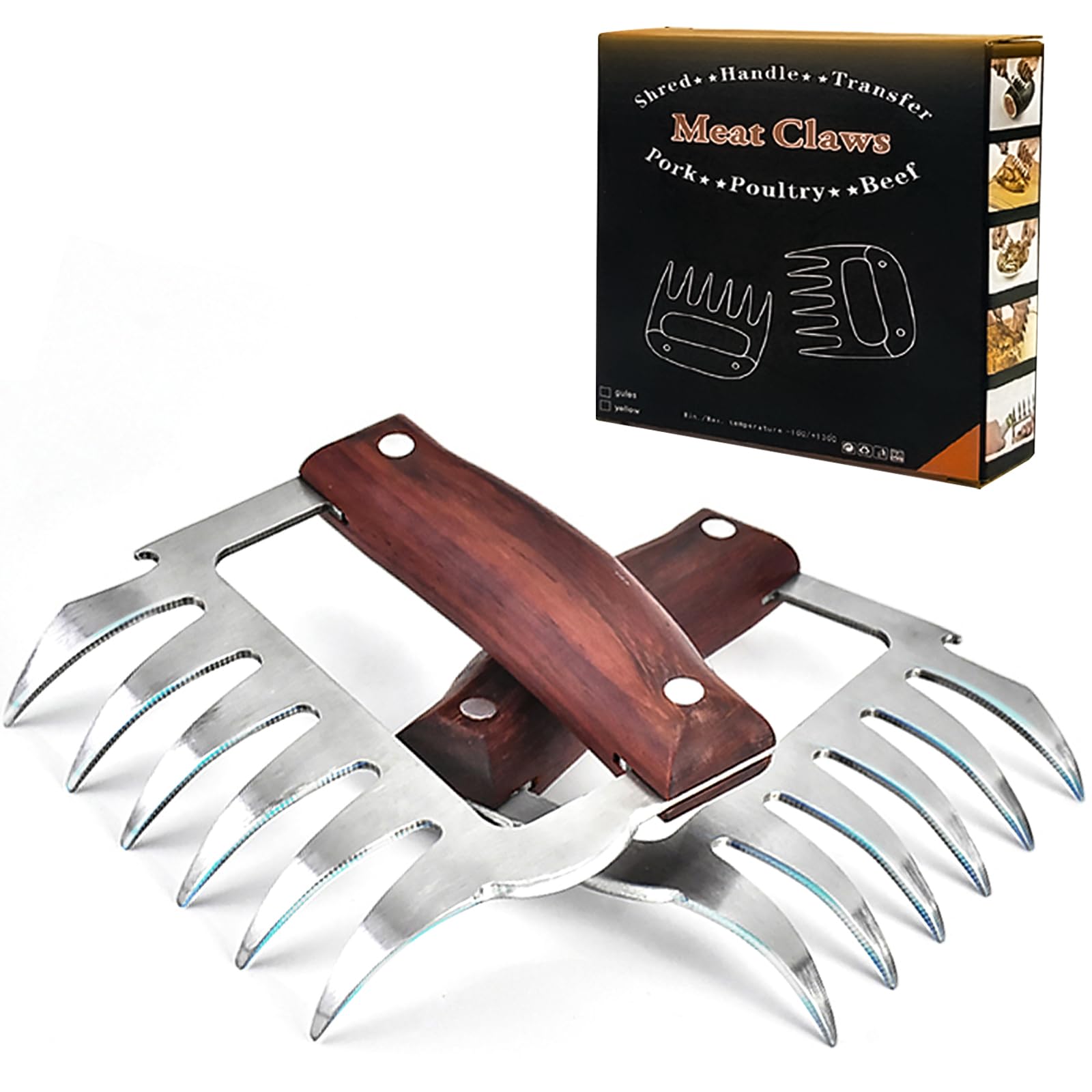 LSENLTY Meat Shredder Claws, Easy to Use Meat Claws, Dishwasher Safe Meat Shredder Tool, Heavy Duty 304 Stainless Steel Pulled Pork Shredder Claw with Bottle Opener for BBQ, Grill, Turkey