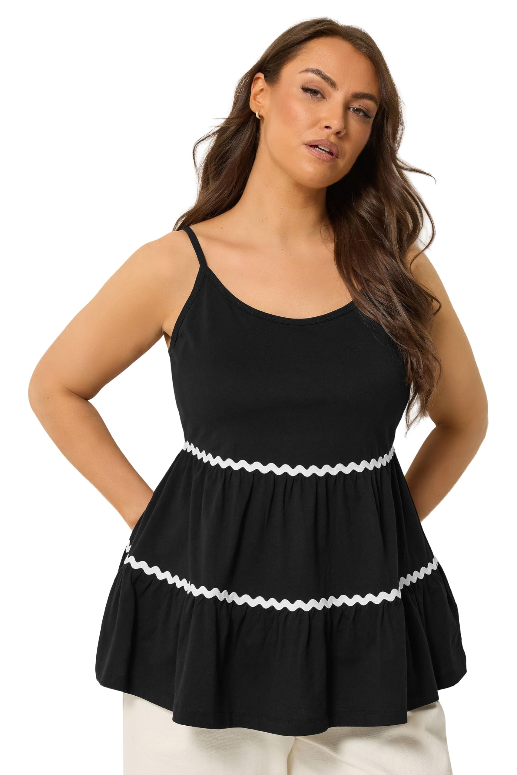 Yours Women's Black Tiered Trim Vest Top In | Size: 26-28