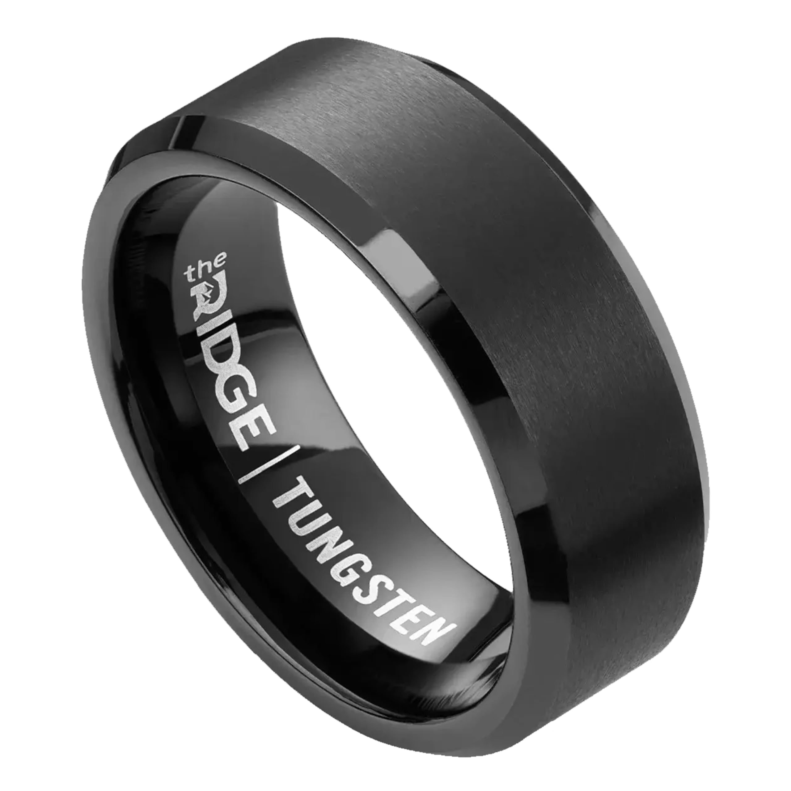 The RidgeTungsten Rings For Men - Mens Wedding Band - Strong, Durable, and Scratch-Resistant Beveled Ring With Silicone Band