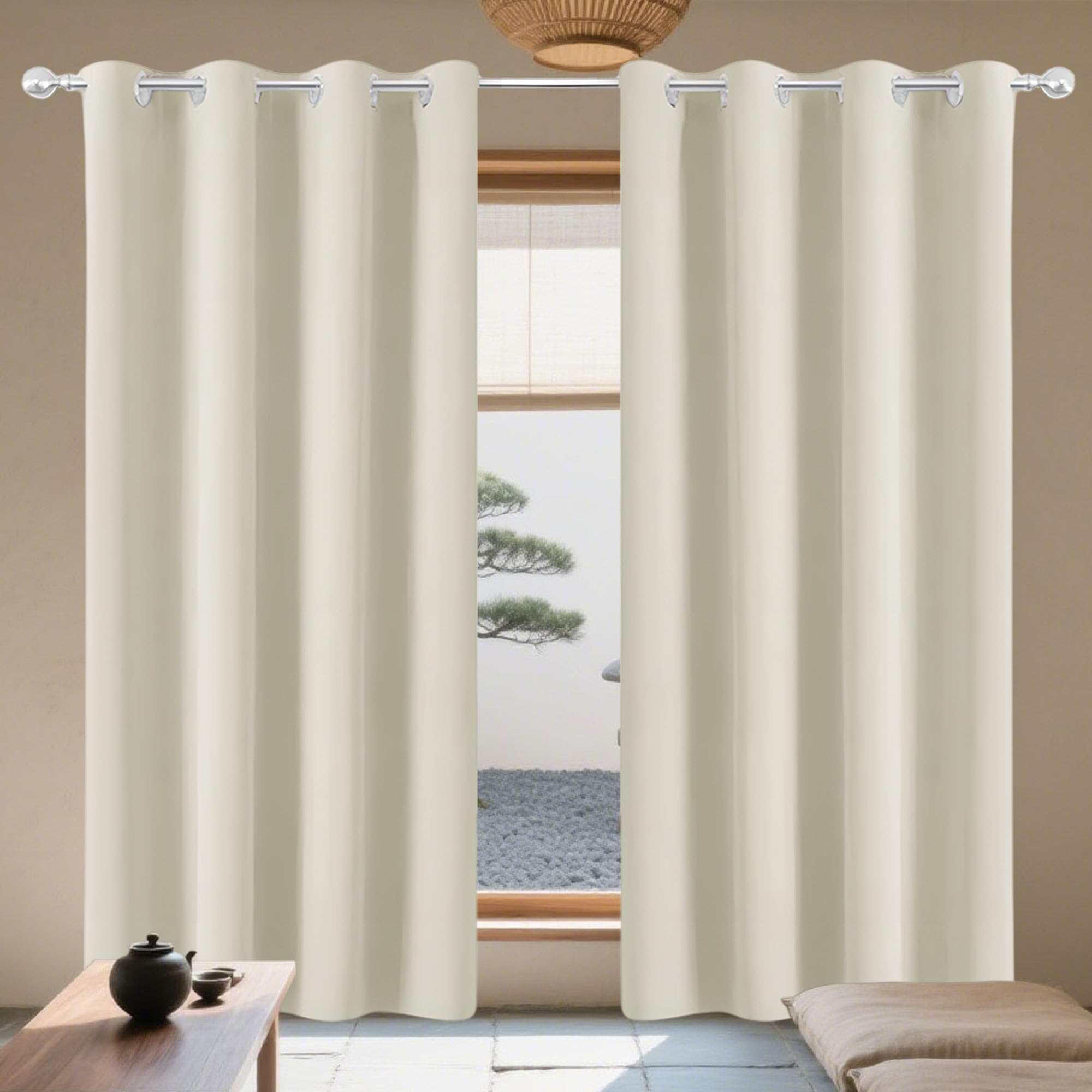 Rideau occultant thermique 152 x 162 cm beige isolant anti-froid pour rideaux de salon et chambre