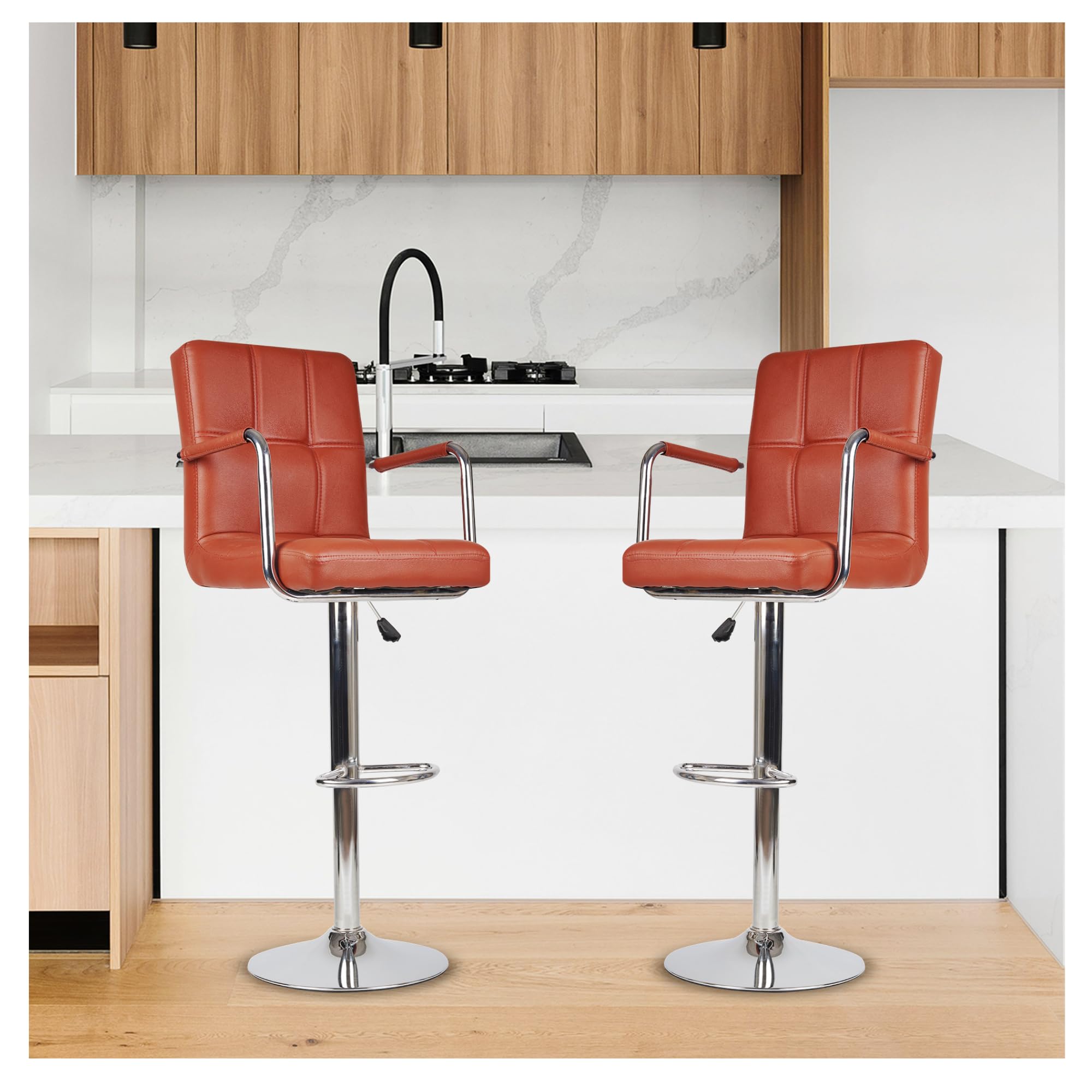 KOORSI & COMPANY. Fluffy Bar Stool Chair Modern Height Adjustable Bar Chairs for Home, 360 Degree Swivel Seat Top | Bar Chairs for Home Kitchen with Footrest,6 Month Limited Warranty (Brown 2pcs)