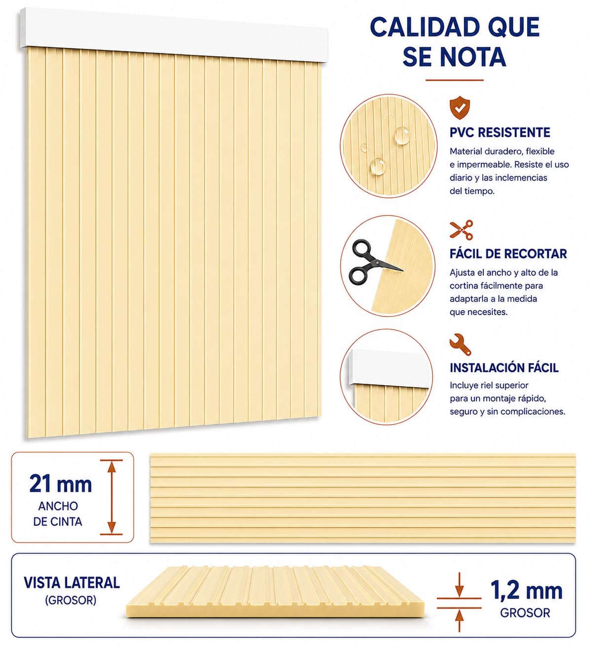 Cortinas Exterior Puerta de Tiras | Material Plastico PVC y Barra Aluminio | Ideal para Terraza y Porche | Antimoscas | Amarillo | 210 * 120