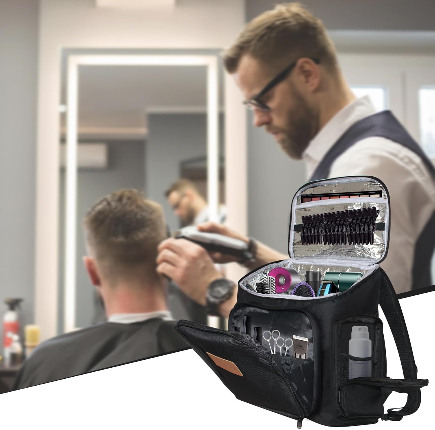 Hairstylist Travel Bag, Professional Cosmetology & Hairdresser Bag with Adjustable Dividers, Large Barber Bag Backpack for Hair Styling Tools