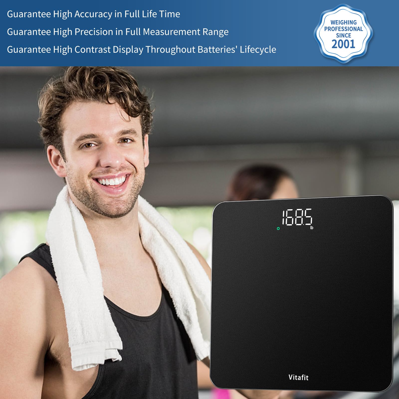 Vitafit Vitafit Scale for Body Weight, High Accuracy 0.1lb by Our Professional Factory Since 2001, Digital Weight Scale LED and Step On, 3*AAA Batteries Included, 400lb/182kg, Spray Silver Black in use