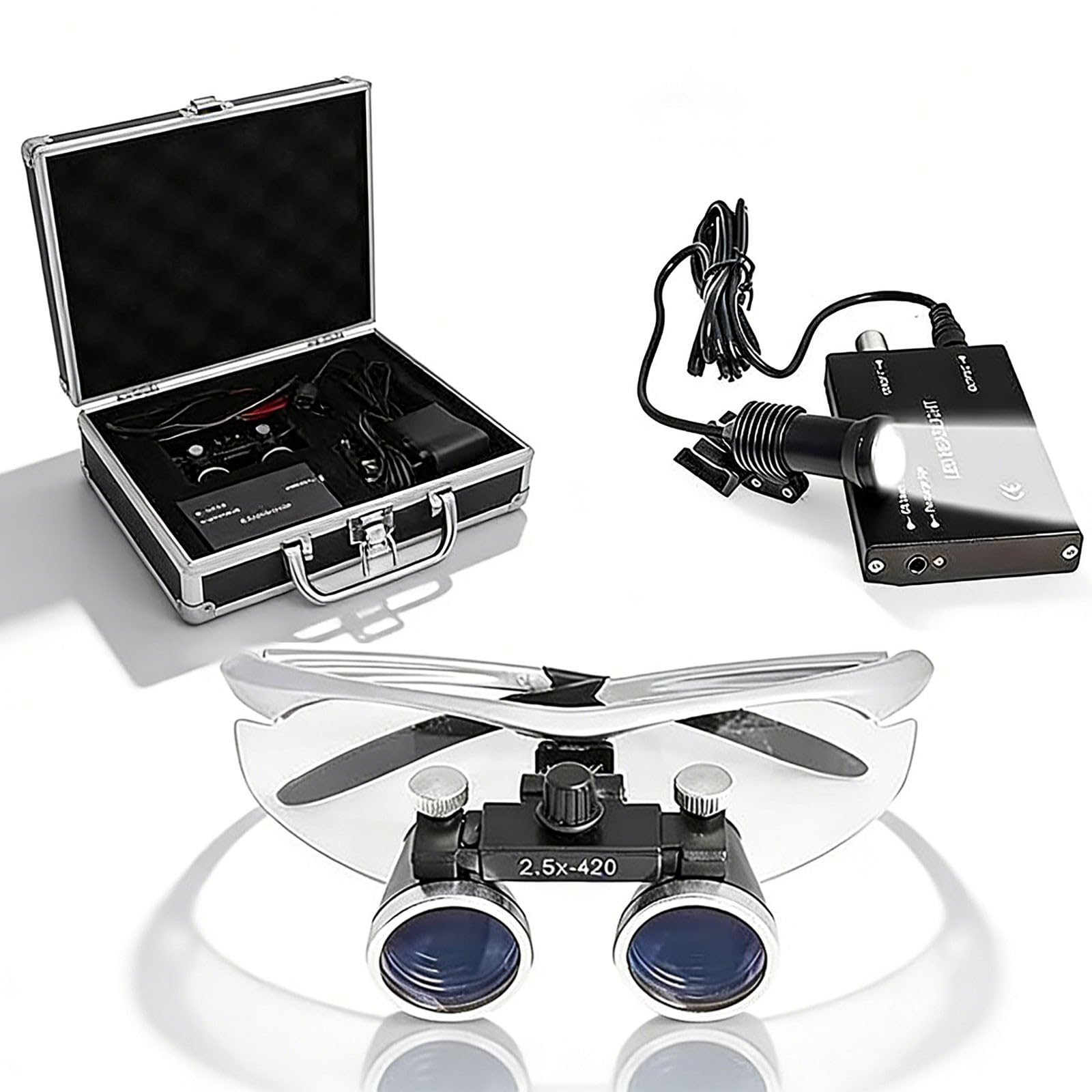 Professional Dental Loupes with LED Light – 2.5X Magnification Surgical Loupes, Ergonomic Oral Magnifier Glasses for Dentists, Portable Optical Loupe with Aluminum Case(white,3.5X)