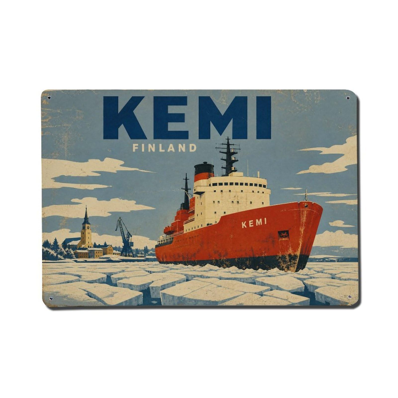 Retro Travel Finland Kemi Metal Tin Sign Plaque Wall Decor for Cafe, Club Bar, Office, Garden Metal Poster 8x12Inch
