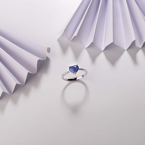 Miniatura 4 de Anillo de plata esterlina S925 con forma de corazón de ópalo creado en laboratorio, tamaño 5 a 10 para mujer