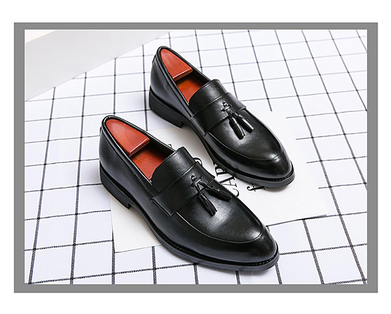 Mocasines Sin Cordones con Borlas De Cuero para Hombre Mocasines De Fumar Clásicos Penny Flats para Vestidos Informales De Negocios Fiesta De Graduación