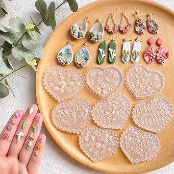 KEOKER Spring Polymer Clay Molds, Polymer Clay Silicone Molds, Butterfly Polymer Clay Mini Molds, 8pcs Earring Molds for Polymer Clay, Polymer Clay Molds for JewelrySubstitute Micro Clay Cutters