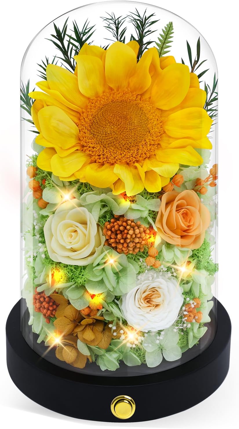 Sunflower Gifts for Women Flowers for Delivery Prime Preserved Roses Birthday Flowers for Women Mother Birthday Gifts for Wife Mother Day Graduation (Pink Sunflower)