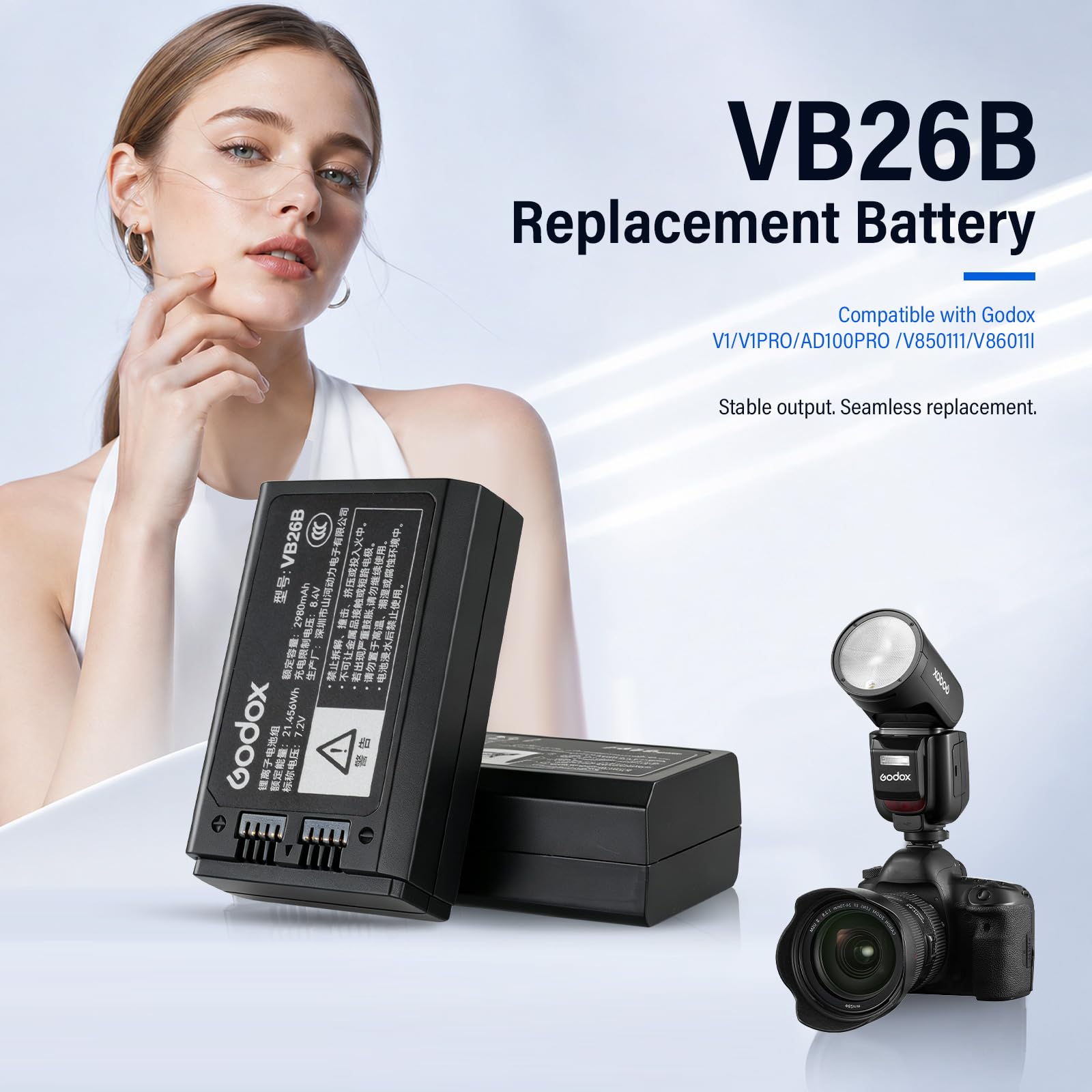 Godox VB26B VB26 Batterie 7,2 V/2 980 mAh pour Les Flashes Godox V1C V1N V1S V1F V1O V1P Ainsi Que pour Les modèles V860III V850III MFR76 et AD100PRO (2026)