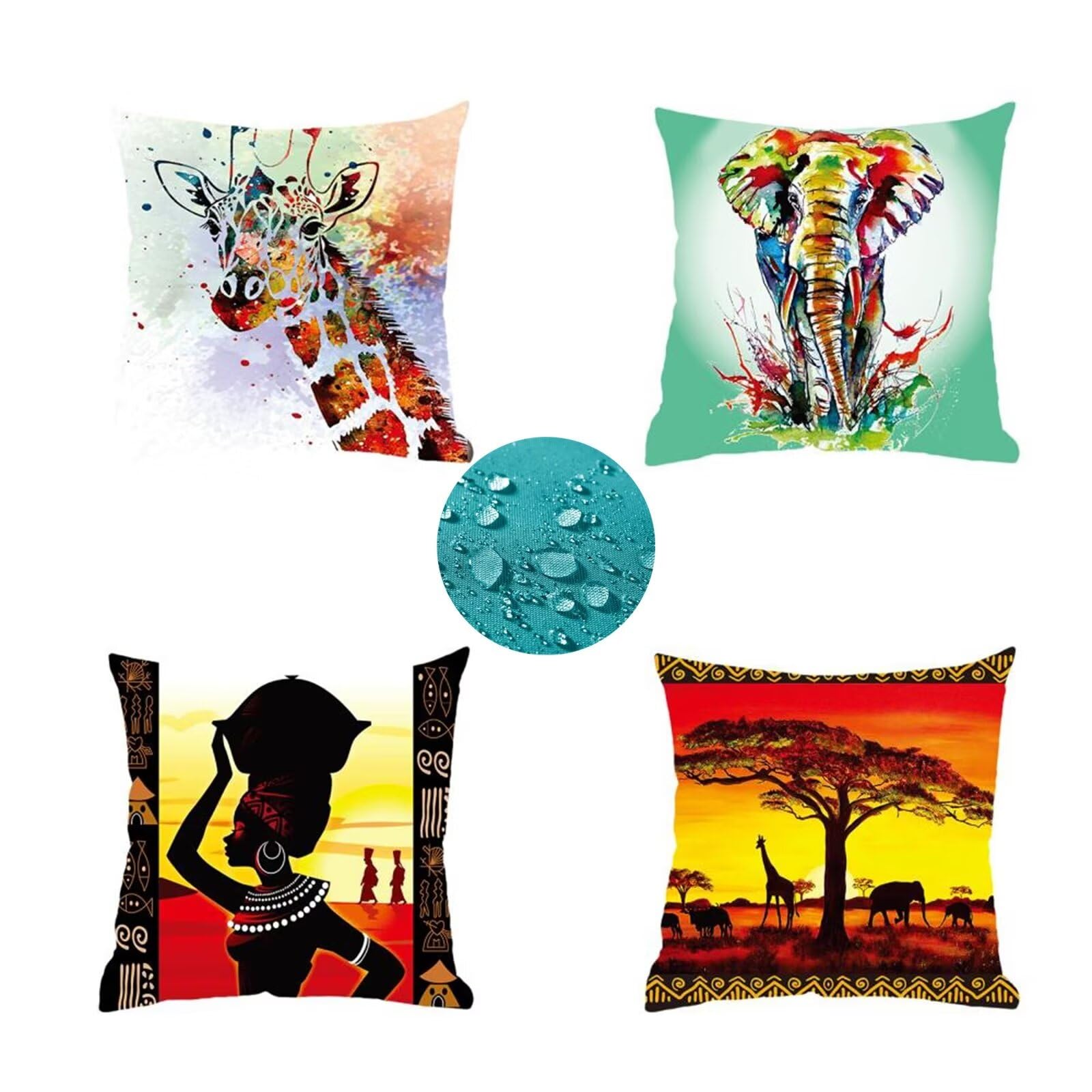 modern elephant Cushion Covers 70cm x 70cm Set of 4 Waterproof Outdoor Square Linen Cushions with Invisible Zipper Dual-Sided Printed Decorative Pillows Ideal for Indoor Outdoor Garden Home Decor