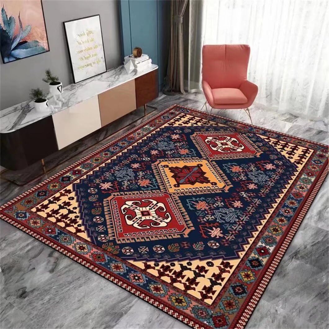 Tapis antidérapant doux style rétro fleuri rouge 160x200