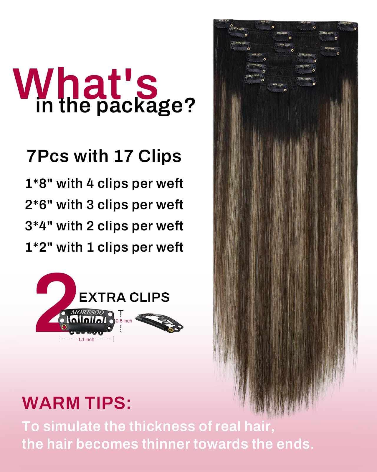 Moresoo Hair Extensions Clip in Real Hair Dark Brown Invisible Full Head Clip in Human Hair Extensions Brunette Shoulder-length Short Remy Hair 12 Inch 5 Pieces/80g #2 — view 45