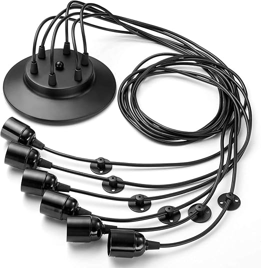 YNXing YNXing Vintage Edison hanglamp verstelbare hanglamp industriële lampen zwarte kroonluchter, 1/3/5/6 kop (5 lamphouders) photo 2