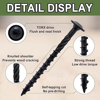50Pcs Washer Head Wood Screws 6.3 x 125mm, Black Decking Screw