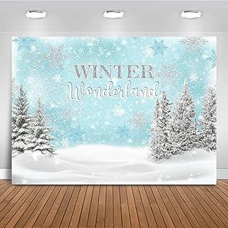 Mocsicka Blue Winter Wonderland Backdrop Winter Boy Birthday Background Blue Silver Snowflakes Winter Party Cake Table Decoration Banner Photo Booth Props (7x5ft)