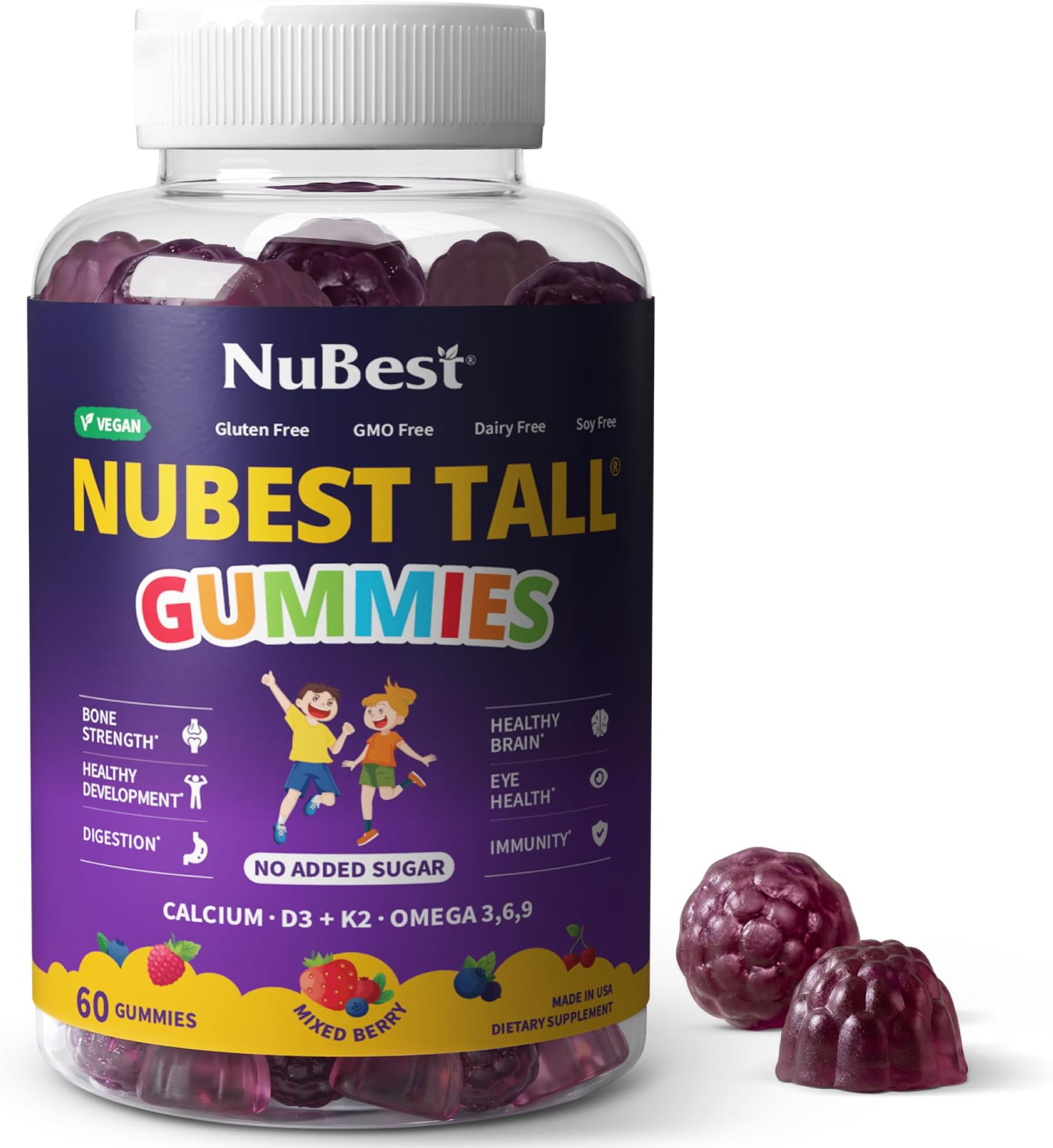 NuBest Tall Gummies for Kids 2+ & Teens, Sugar-Free Growth Support Vitamins