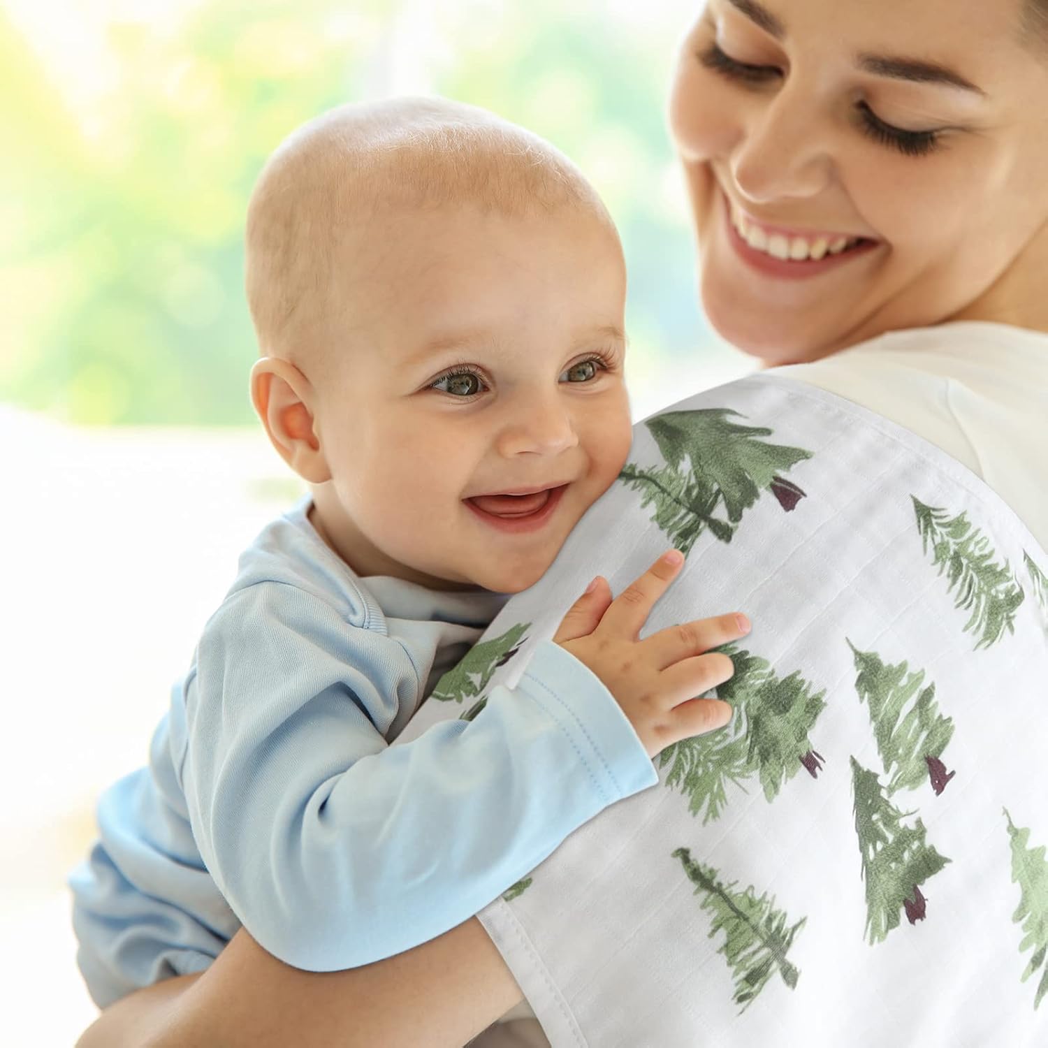 LifeTree Muslin Swaddle Blankets Neutral and Baby Burp Cloths for Newborn Girls Boys, 70% Viscose from Bamboo and 30% Cotton, Woodland Animals & Pine Tree