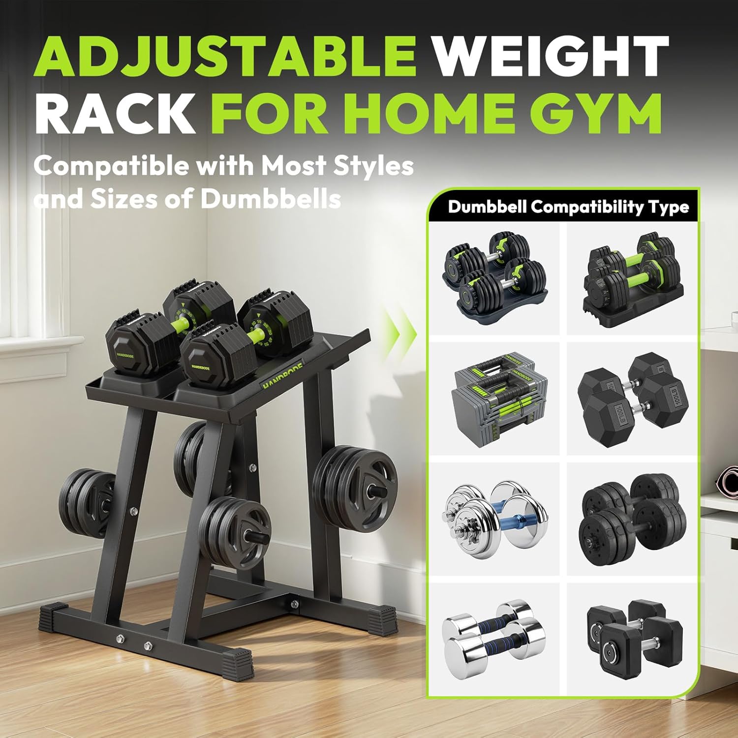 Dumbbell Sets with Rack, Adjustable Dumbbell Stand, 50/60/75/80/90/95/100lb Weights Dumbbells Set of 2, Rubber Encased Exercise & Fitness Dumbbells Set