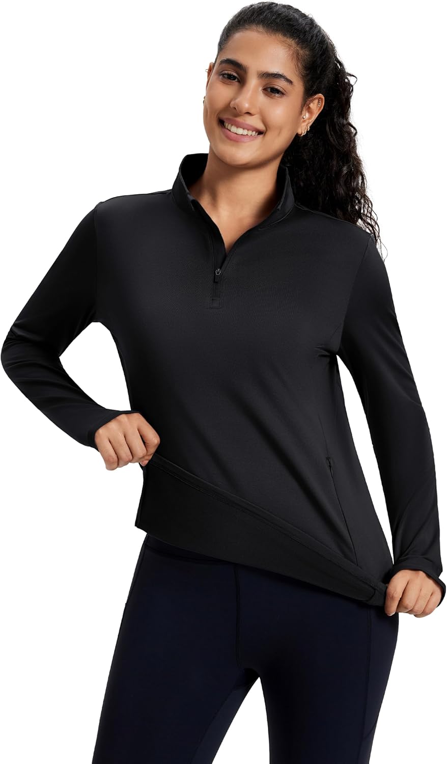 MAGCOMSEN Women's Quarter Zip Fleece Pullover Thermal Shirts with Zip Pocket Workout Running Tops Thumb Holes - Image 4
