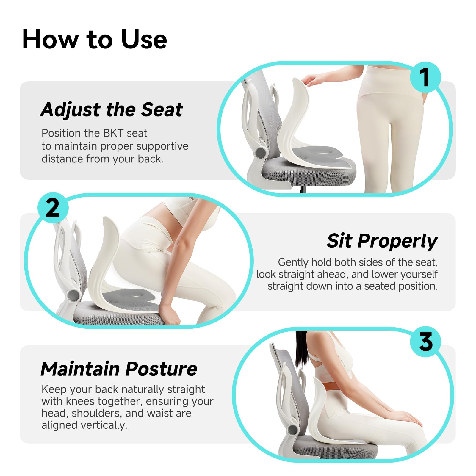 BKT Seat Cushion Chair Ergonomic Office Chair Cushions Lumbar Support for Seat Pillow Ideal for Students Office Workers — view 8