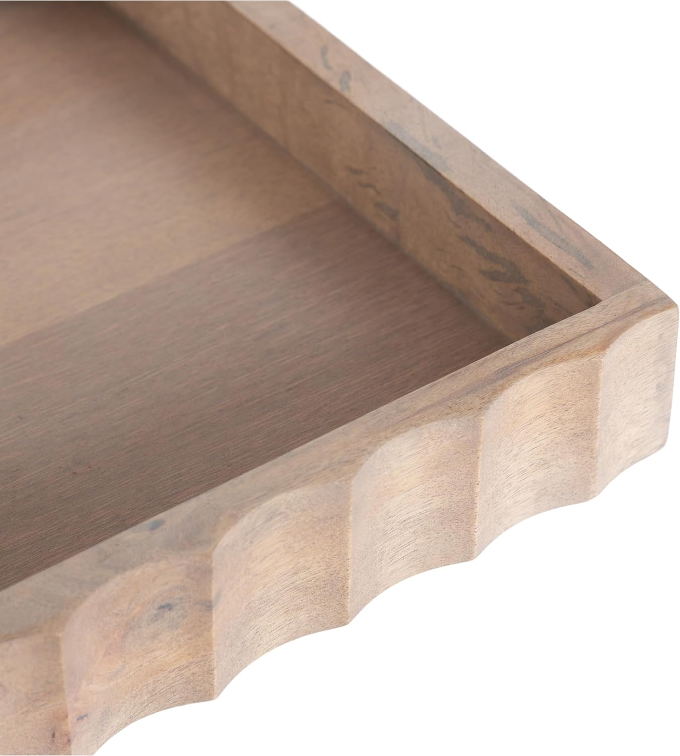 Kate and Laurel Lissi Decorative Rectangle Tray with Wavy Design; 16 x 12; Natural Wood; Modern Scalloped Serving Tray for Coffee Table Ottoman; Dining Table; or Entryway Catch-All Tray