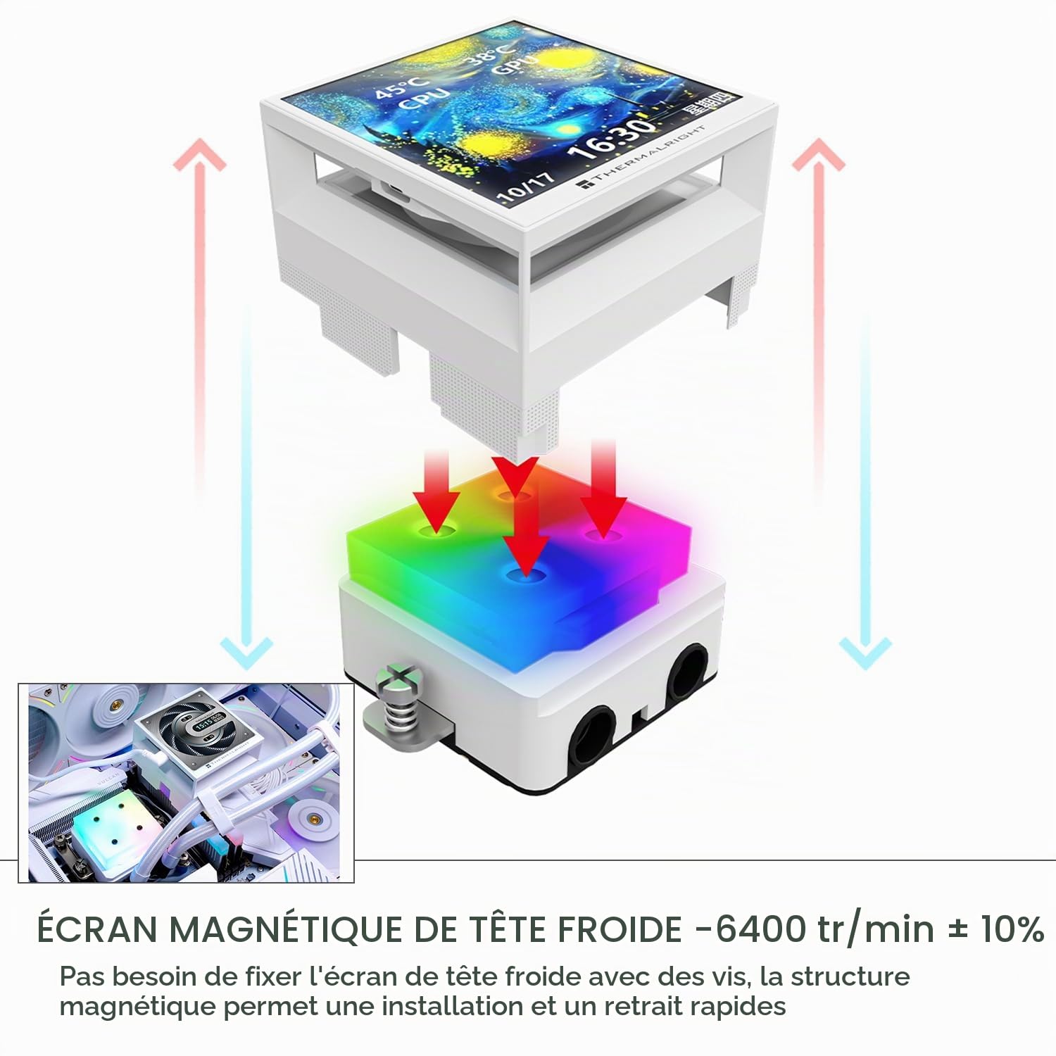 Hyper Vision 360 UB ARGB White Flüssigkeit CPU Kühler, 3,95'' IPS LCD Bildschirm mit 480x480 Auflösung-Magnetisch,360mm Kühler,für AM4/AM5,LGA1851/1700/115x