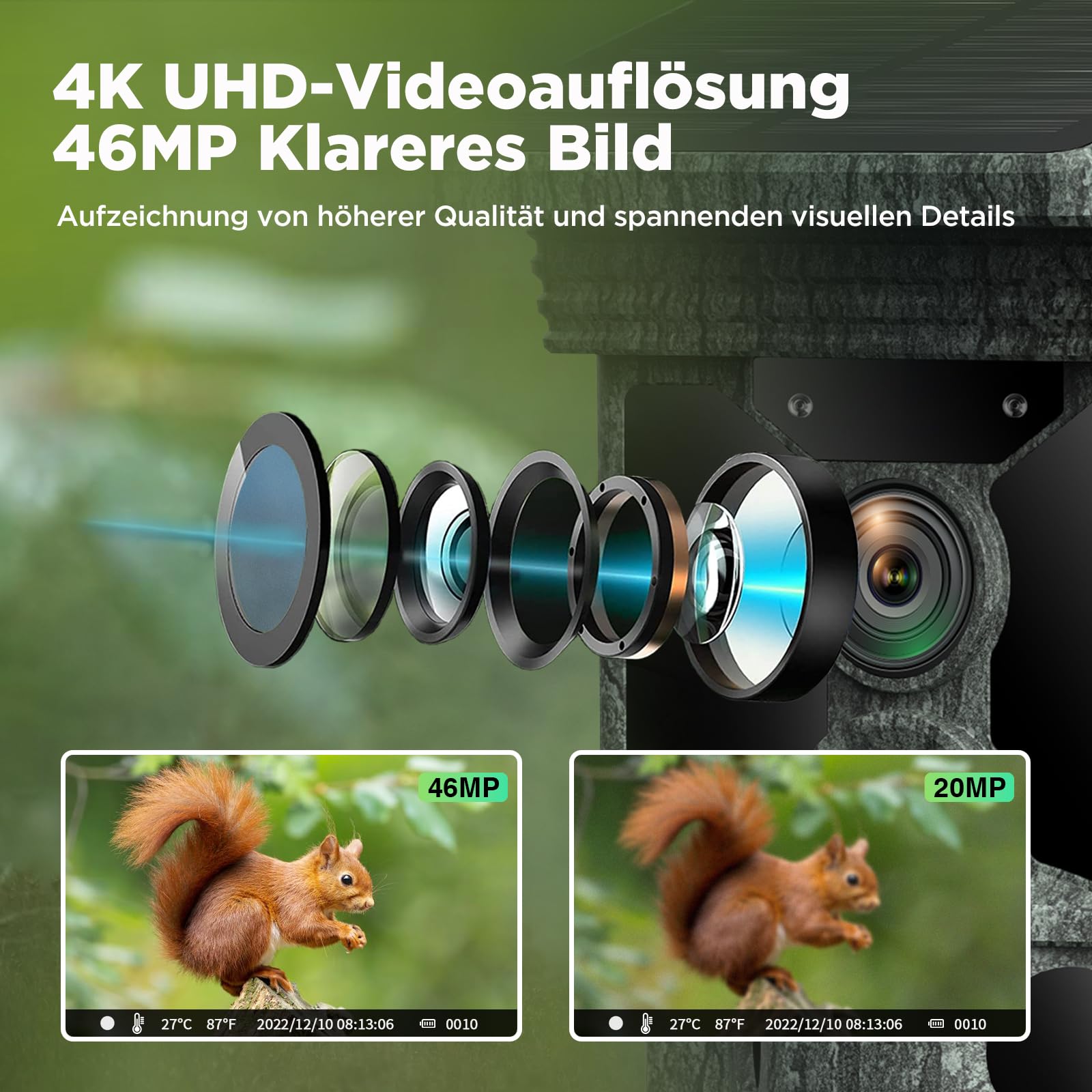 VOOPEAK Wildkamera WLAN Solar, 4K 30fps 46MP Wildkamera mit Handyübertragung App, Wildtierkamera mit Nachtsicht Bewegungsmelder 120° Erfassungs Winkel IP66 Wasserdicht für Wildtier Überwachung | Mit 0,1 s Auslösung, 120° Erfassung, 20 m Nachtsicht und IP6