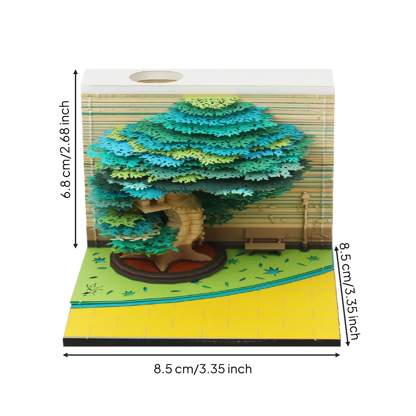Paper Art Kalender Tischkalender Memo Pad Papierkunst Skulptur mit Rechteckigem Stapelpapier Fundament Und Interaktiver Darstellung aus Spezialpapier, 四季树（春） | Handgeftigt, Tischdeko, für Schreibtisch, Büro